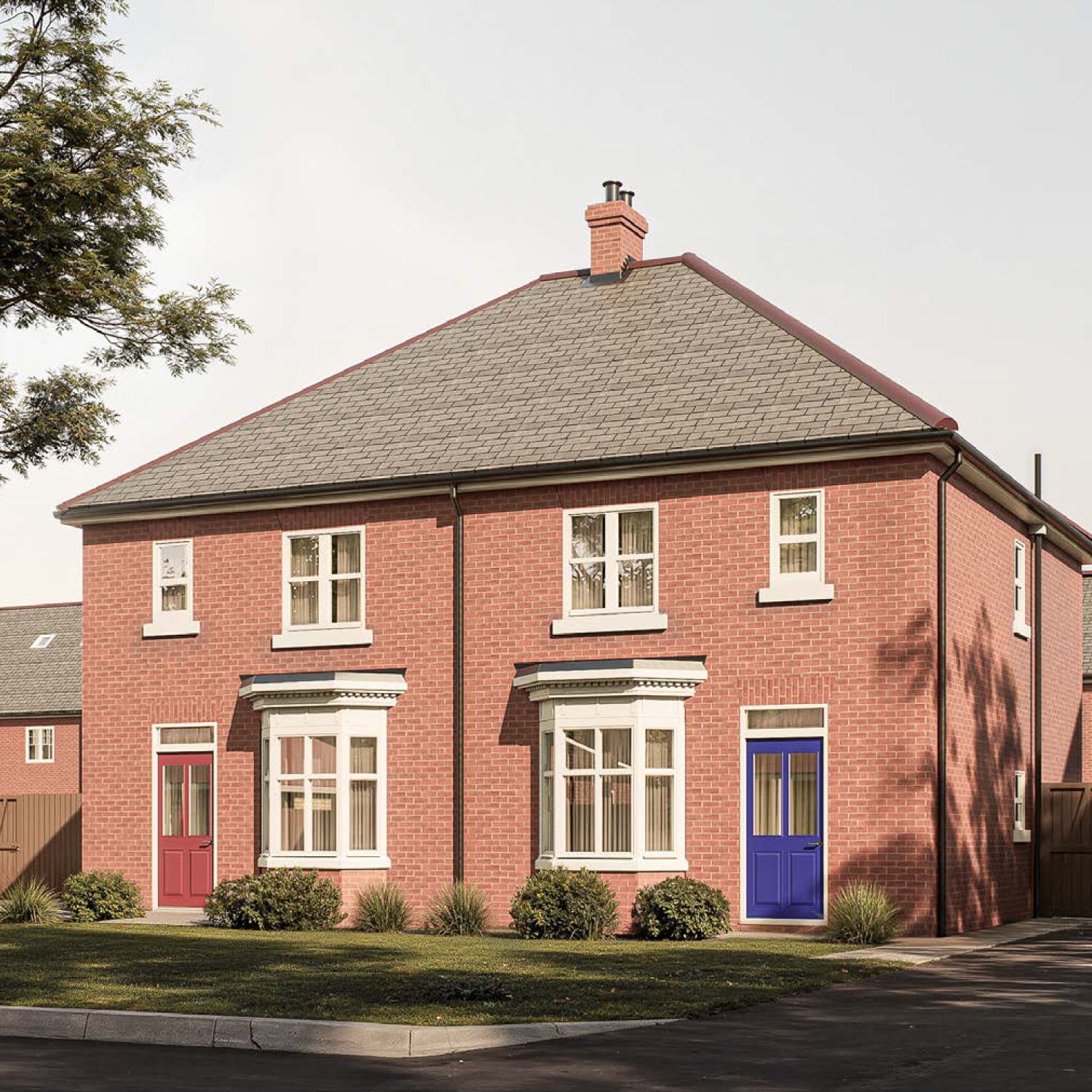 The Glencarse — a handsome red-brick semi-detached home with bay windows and detailed brickwork, reflecting Broadgate’s signature quality and attention to detail at Gleneagles Drive.