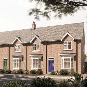 The Kinnoull — a red-brick terrace-style home with decorative detailing, bay windows, and vibrant front doors, reflecting the welcoming character of Gleneagles Drive, Spalding.