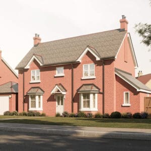 The Pitlochry — an elegant red-brick family home with twin bays, pitched slate roof and detailed porch styling, offering spacious living at Gleneagles Drive.