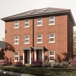 The Kenmore — a striking three-storey red-brick townhouse with decorative stone detailing and twin entrance porches, offering spacious family living at The Furlongs, Holland Park.