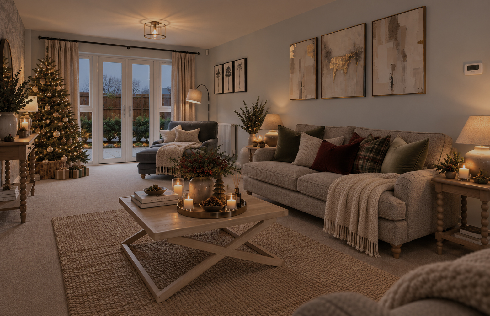 Internal shot of a festive lounge at The Furlongs at Holland Park, Spalding by Broadgate Homes